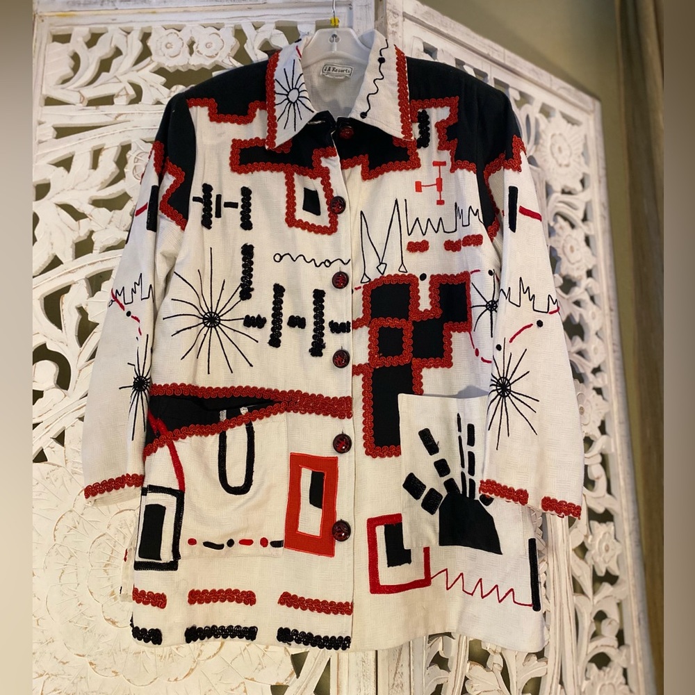 Vintage Abstract Art to Wear Embroidered Button Jacket Medium | Kitschy Modern